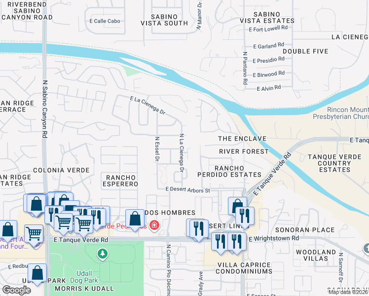 map of restaurants, bars, coffee shops, grocery stores, and more near 2761 Dos Mujeres Avenue in Tucson