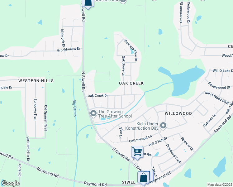 map of restaurants, bars, coffee shops, grocery stores, and more near 4984 Oak Creek Drive in Jackson