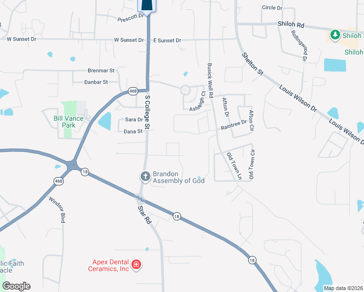 map of restaurants, bars, coffee shops, grocery stores, and more near 935 South College Street in Brandon