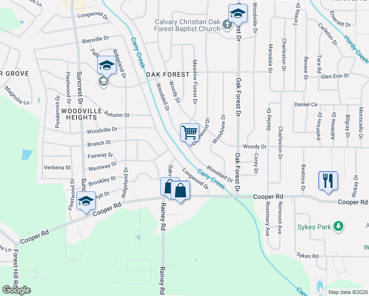 map of restaurants, bars, coffee shops, grocery stores, and more near 1209 Wooddell Drive in Jackson
