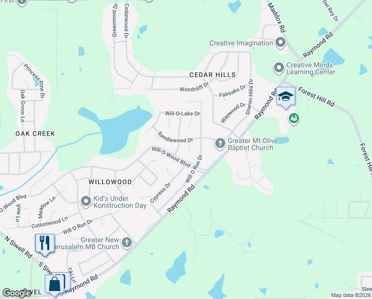 map of restaurants, bars, coffee shops, grocery stores, and more near 62 Woodgrove Circle in Jackson