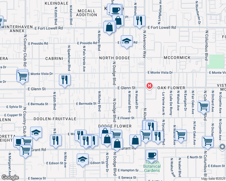 map of restaurants, bars, coffee shops, grocery stores, and more near 2761 North Dodge Boulevard in Tucson
