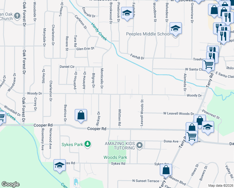 map of restaurants, bars, coffee shops, grocery stores, and more near 3199 Whitten Road in Jackson