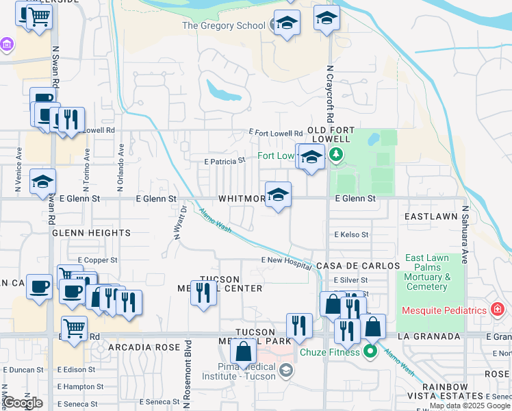map of restaurants, bars, coffee shops, grocery stores, and more near 2732 North Beverly Avenue in Tucson