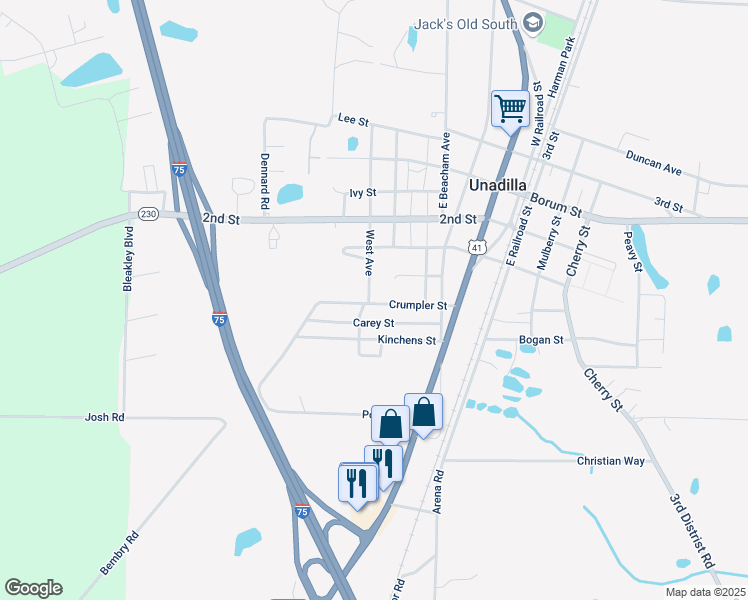 map of restaurants, bars, coffee shops, grocery stores, and more near 365 Crumpler Street in Unadilla
