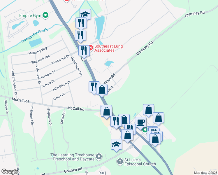 map of restaurants, bars, coffee shops, grocery stores, and more near 145 Lewis Drive in Rincon