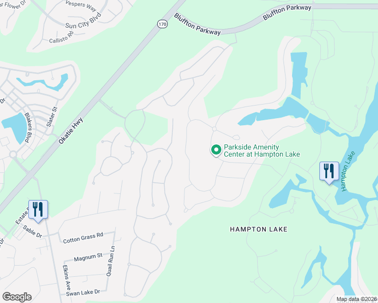 map of restaurants, bars, coffee shops, grocery stores, and more near 331 Castaway Drive in Bluffton