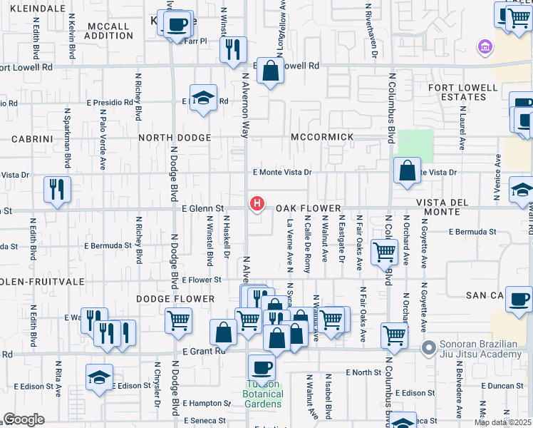 map of restaurants, bars, coffee shops, grocery stores, and more near 2759 North Montezuma Avenue in Tucson