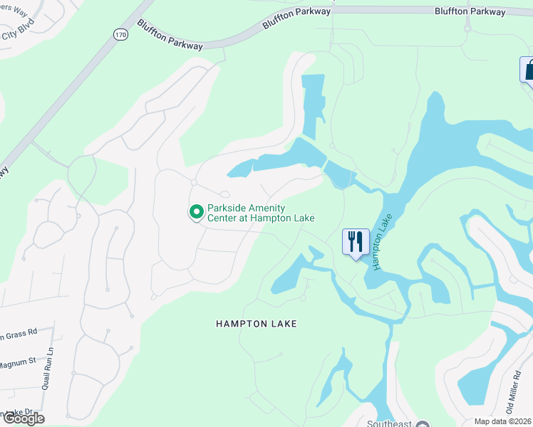 map of restaurants, bars, coffee shops, grocery stores, and more near 434 Lake Bluff Drive in Bluffton