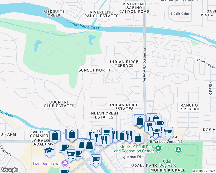 map of restaurants, bars, coffee shops, grocery stores, and more near 6841 East Mohu Place in Tucson