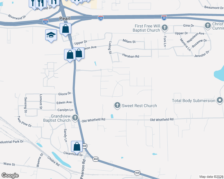 map of restaurants, bars, coffee shops, grocery stores, and more near 411 Poplar Boulevard in Pearl