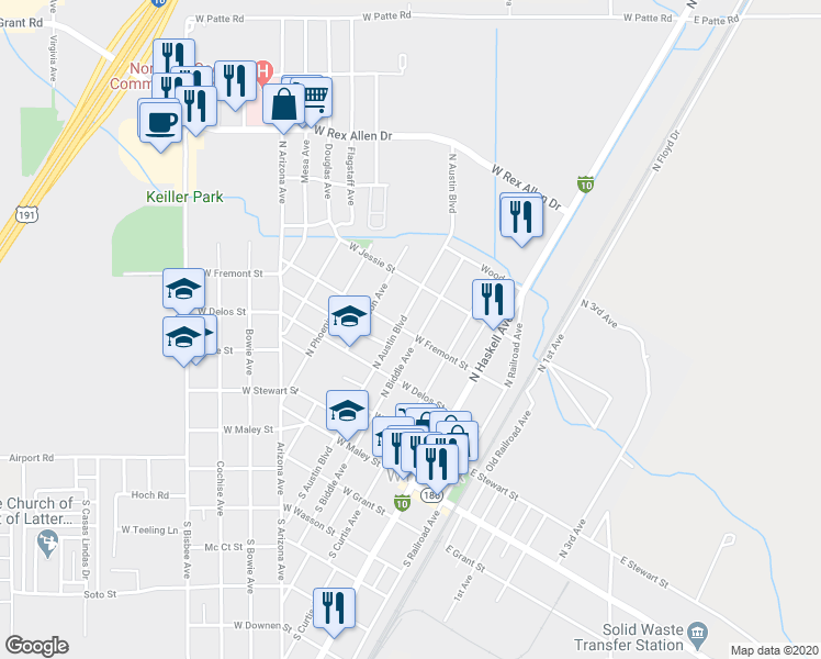 map of restaurants, bars, coffee shops, grocery stores, and more near 321 West Fremont Street in Willcox