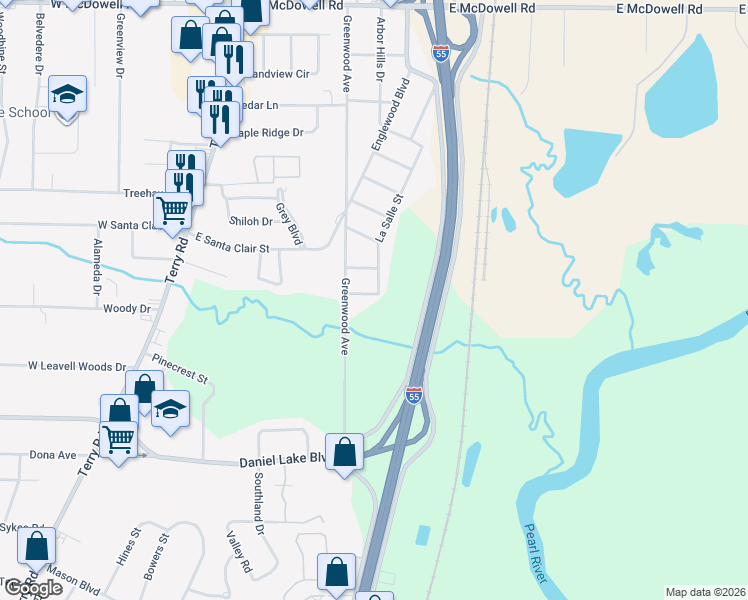 map of restaurants, bars, coffee shops, grocery stores, and more near 441 Conner Avenue in Jackson