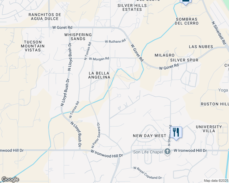 map of restaurants, bars, coffee shops, grocery stores, and more near 2720 North Grannen Road in Tucson