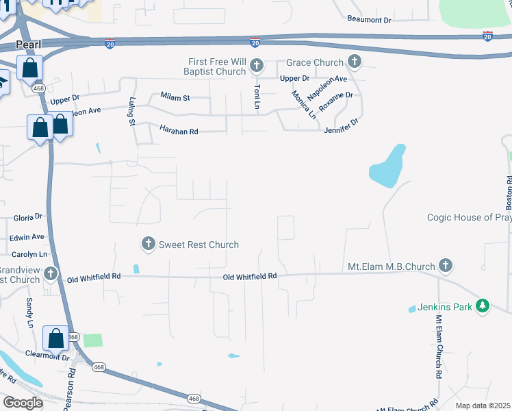 map of restaurants, bars, coffee shops, grocery stores, and more near 417 Old Whitfield Road in Pearl