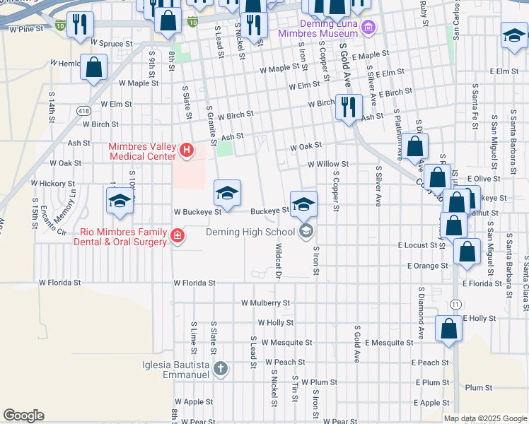 map of restaurants, bars, coffee shops, grocery stores, and more near 1100 South Nickel Street in Deming