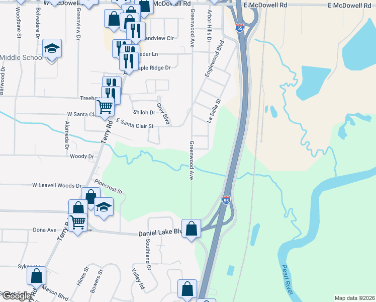 map of restaurants, bars, coffee shops, grocery stores, and more near 3103 Greenwood Avenue in Jackson