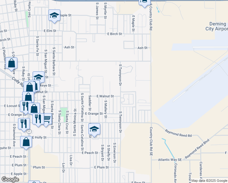 map of restaurants, bars, coffee shops, grocery stores, and more near 1101 South Shelly Drive in Deming