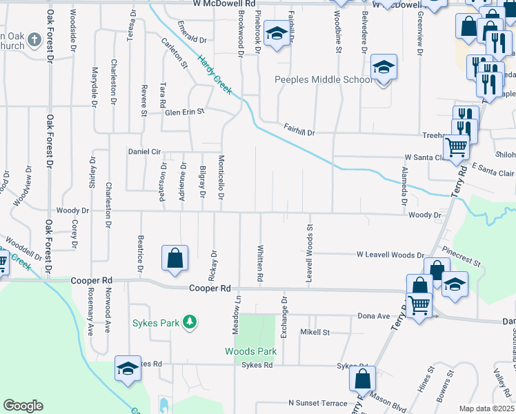 map of restaurants, bars, coffee shops, grocery stores, and more near 416 Woody Drive in Jackson