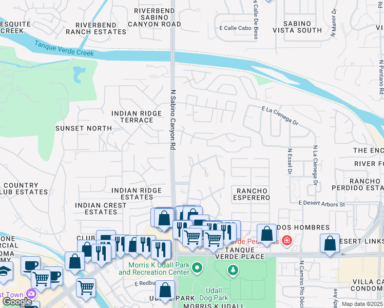 map of restaurants, bars, coffee shops, grocery stores, and more near 2743 East Camino Valle Verde in Tucson