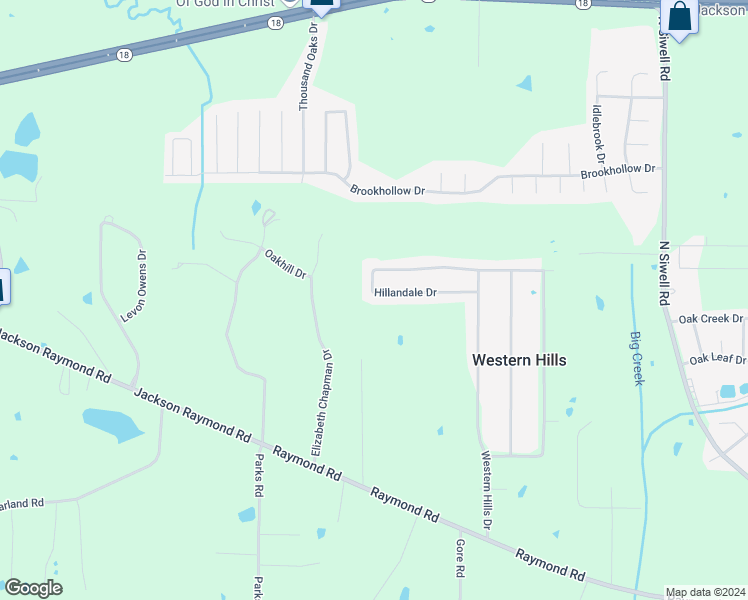 map of restaurants, bars, coffee shops, grocery stores, and more near 561 Hillandale Drive in Jackson