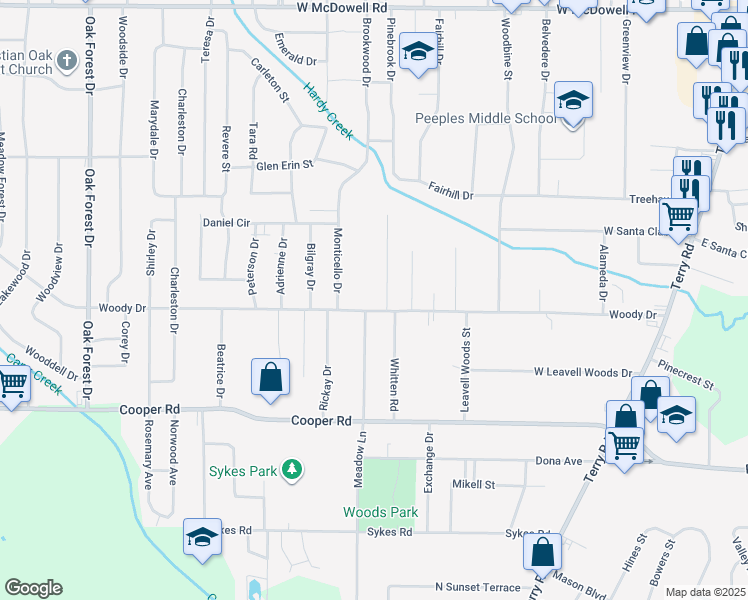map of restaurants, bars, coffee shops, grocery stores, and more near 416 Woody Drive in Jackson