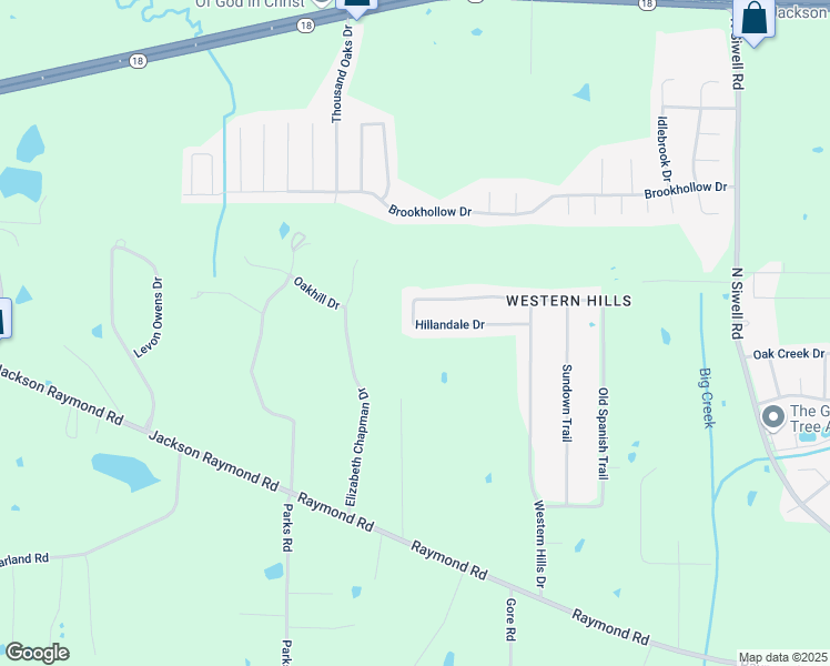 map of restaurants, bars, coffee shops, grocery stores, and more near 553 Hillandale Drive in Jackson