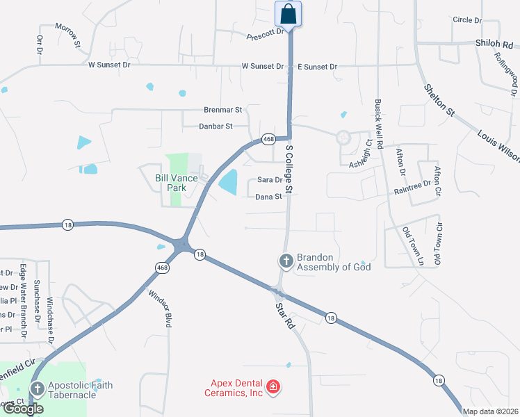 map of restaurants, bars, coffee shops, grocery stores, and more near 1019 College South Cove in Brandon