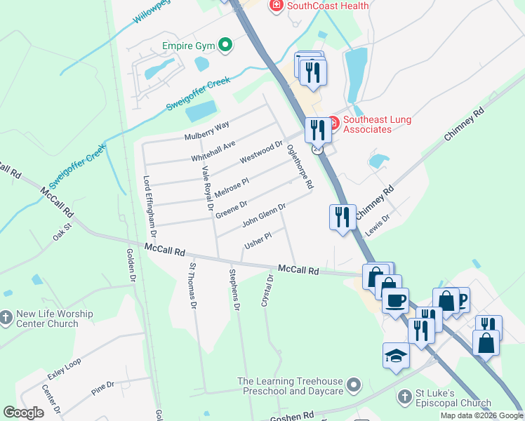 map of restaurants, bars, coffee shops, grocery stores, and more near 128 John Glenn Drive in Rincon