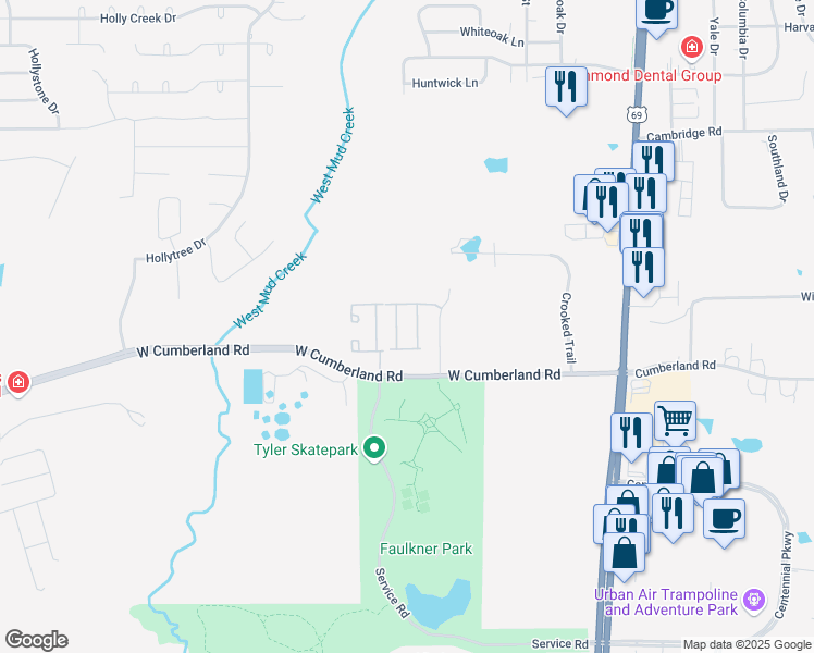 map of restaurants, bars, coffee shops, grocery stores, and more near 8425 Lakeway Drive in Tyler