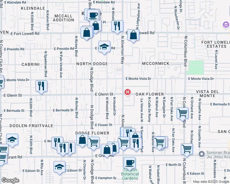 map of restaurants, bars, coffee shops, grocery stores, and more near 2768 North Winstel Boulevard in Tucson