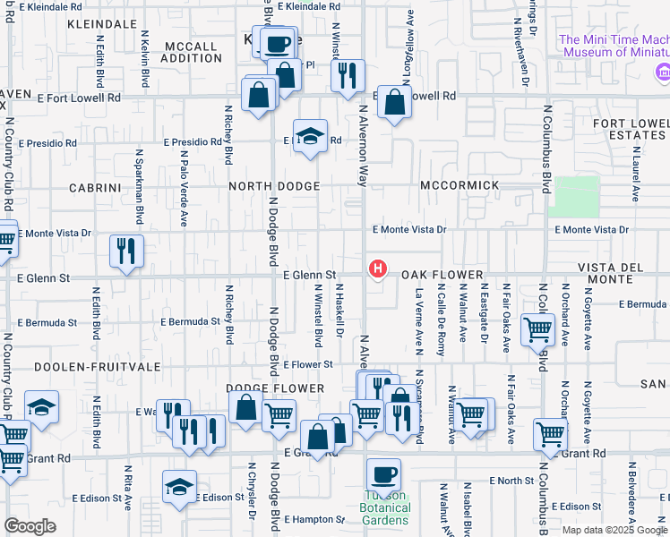 map of restaurants, bars, coffee shops, grocery stores, and more near 2768 North Winstel Boulevard in Tucson