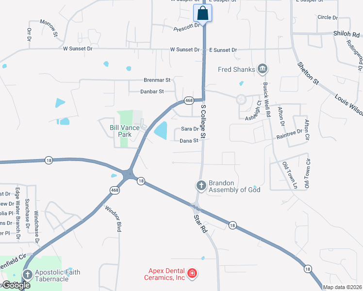 map of restaurants, bars, coffee shops, grocery stores, and more near 1019 College South Cove in Brandon