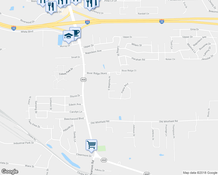 map of restaurants, bars, coffee shops, grocery stores, and more near 114 Magnolia Way in Pearl