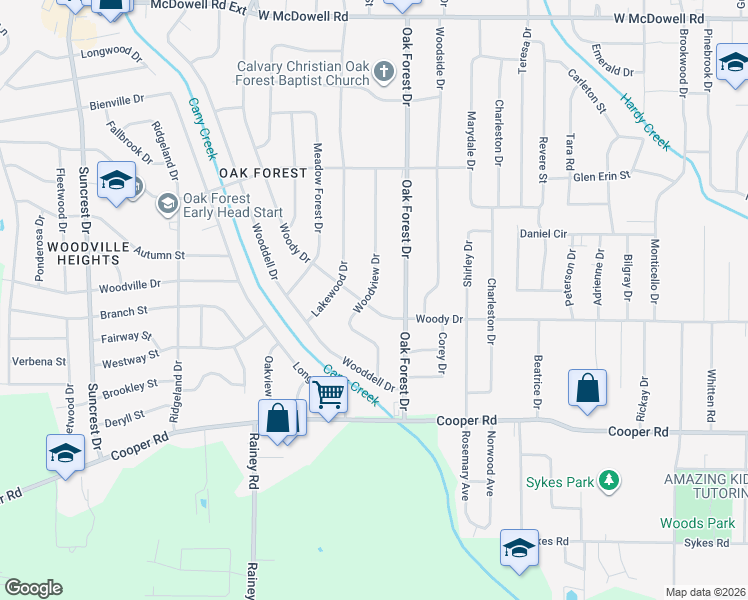 map of restaurants, bars, coffee shops, grocery stores, and more near 1114 Woody Drive in Jackson