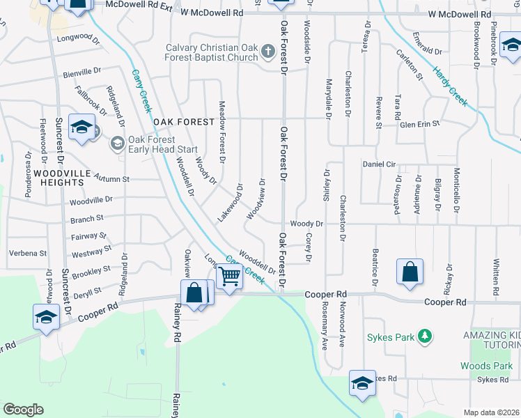 map of restaurants, bars, coffee shops, grocery stores, and more near 1114 Woody Drive in Jackson