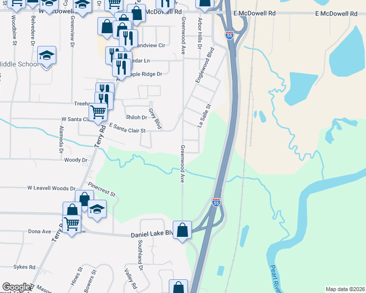 map of restaurants, bars, coffee shops, grocery stores, and more near 3041 Greenwood Avenue in Jackson