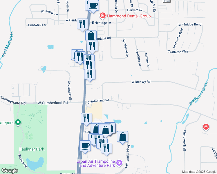 map of restaurants, bars, coffee shops, grocery stores, and more near 301 Wilder Way Road in Tyler
