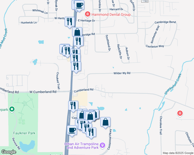 map of restaurants, bars, coffee shops, grocery stores, and more near 301-331 Wilder Way in Tyler