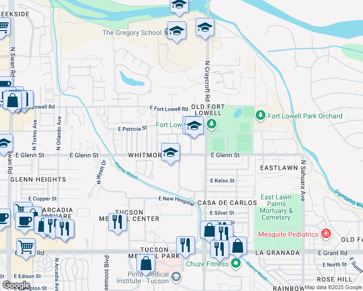 map of restaurants, bars, coffee shops, grocery stores, and more near 2841 North Sidney Avenue in Tucson