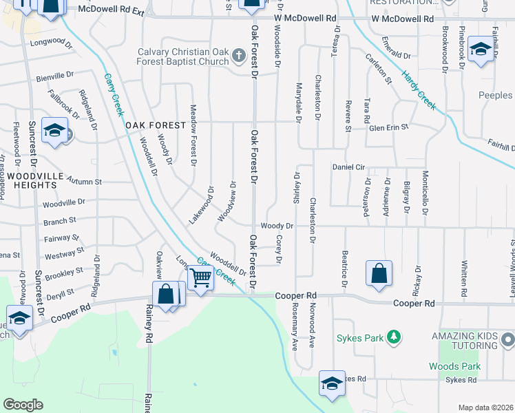 map of restaurants, bars, coffee shops, grocery stores, and more near 3145 Woodside Drive in Jackson