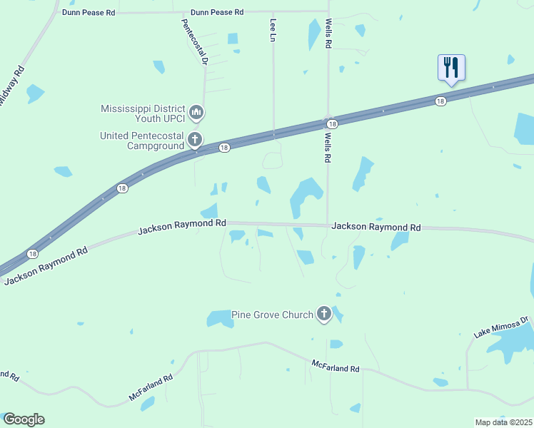 map of restaurants, bars, coffee shops, grocery stores, and more near 7210 Jackson Raymond Road in Raymond