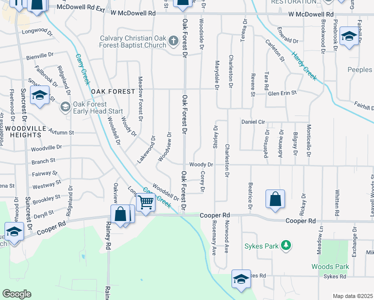 map of restaurants, bars, coffee shops, grocery stores, and more near 3162 Oak Forest Drive in Jackson