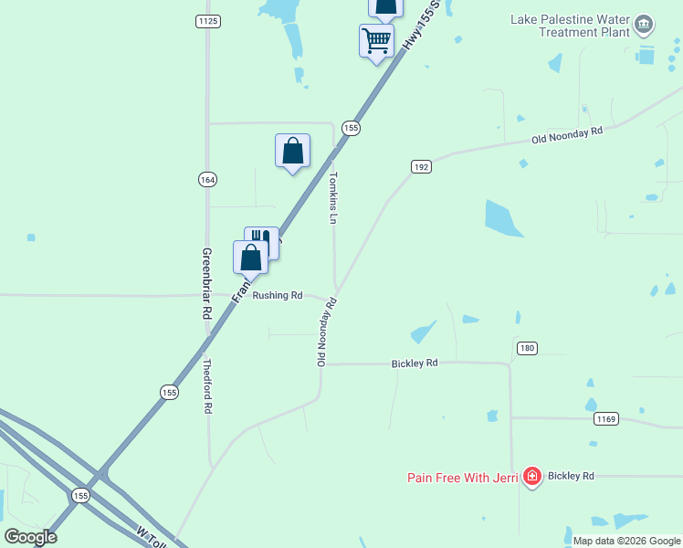 map of restaurants, bars, coffee shops, grocery stores, and more near 15185 County Road 195 in Tyler