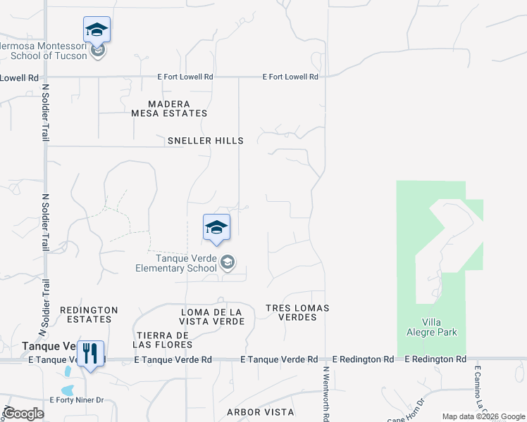 map of restaurants, bars, coffee shops, grocery stores, and more near 2845 North Wentworth Road in Tucson