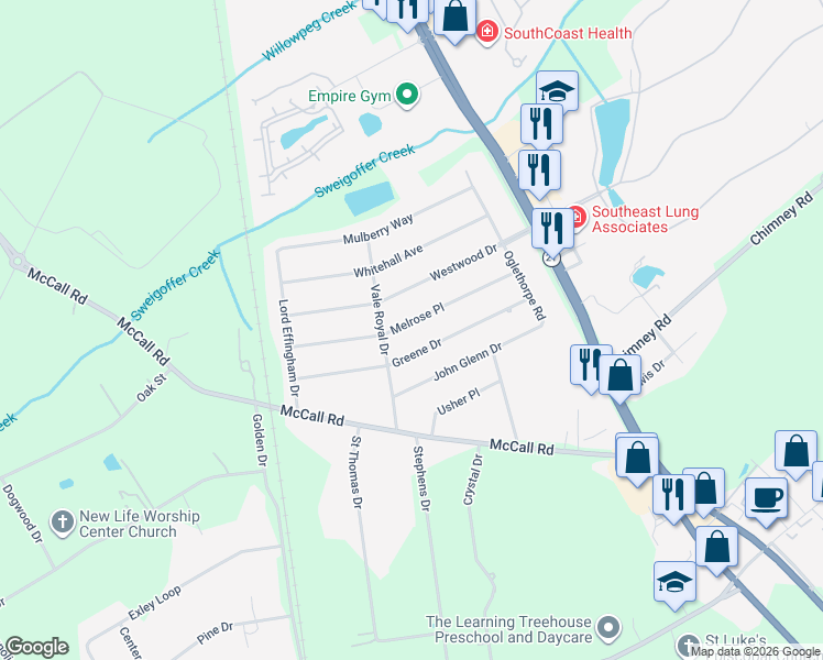 map of restaurants, bars, coffee shops, grocery stores, and more near 131 Melrose Place in Rincon