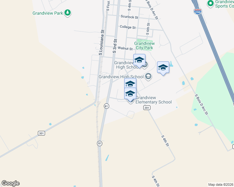 map of restaurants, bars, coffee shops, grocery stores, and more near 901 South 3rd Street in Grandview
