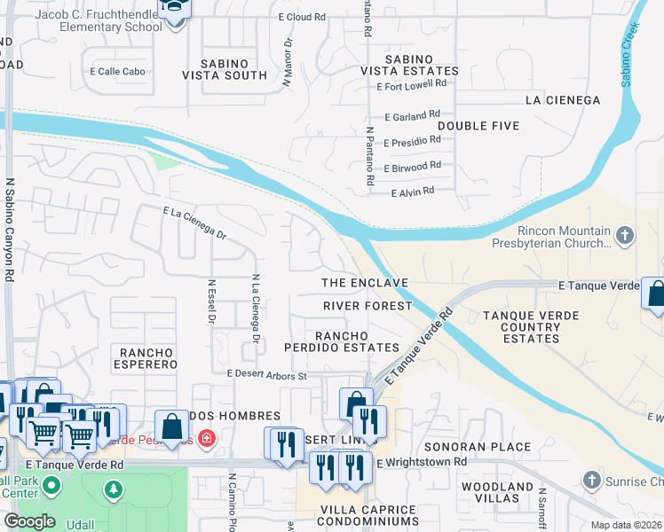 map of restaurants, bars, coffee shops, grocery stores, and more near 7835 East Marquise Drive in Tucson