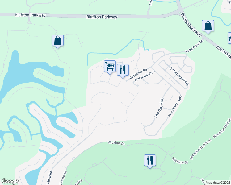 map of restaurants, bars, coffee shops, grocery stores, and more near 39 Grande Oaks Drive in Bluffton