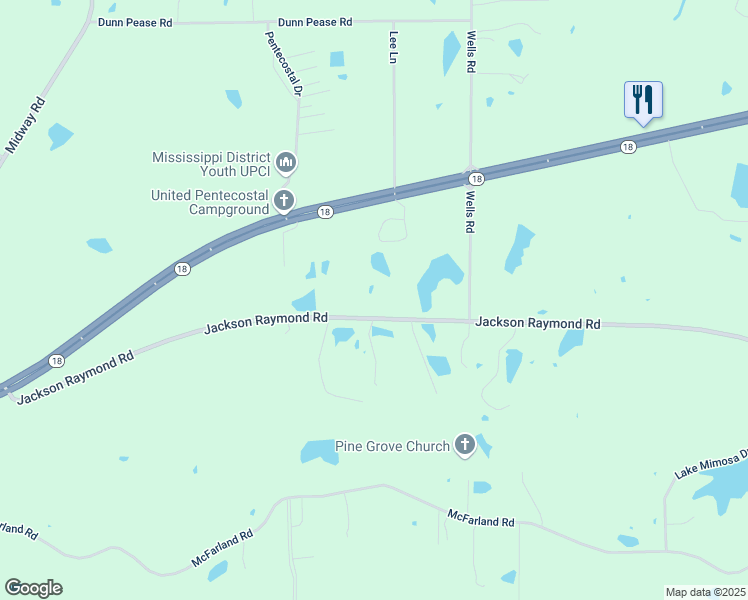 map of restaurants, bars, coffee shops, grocery stores, and more near 7210 Raymond Road in Raymond